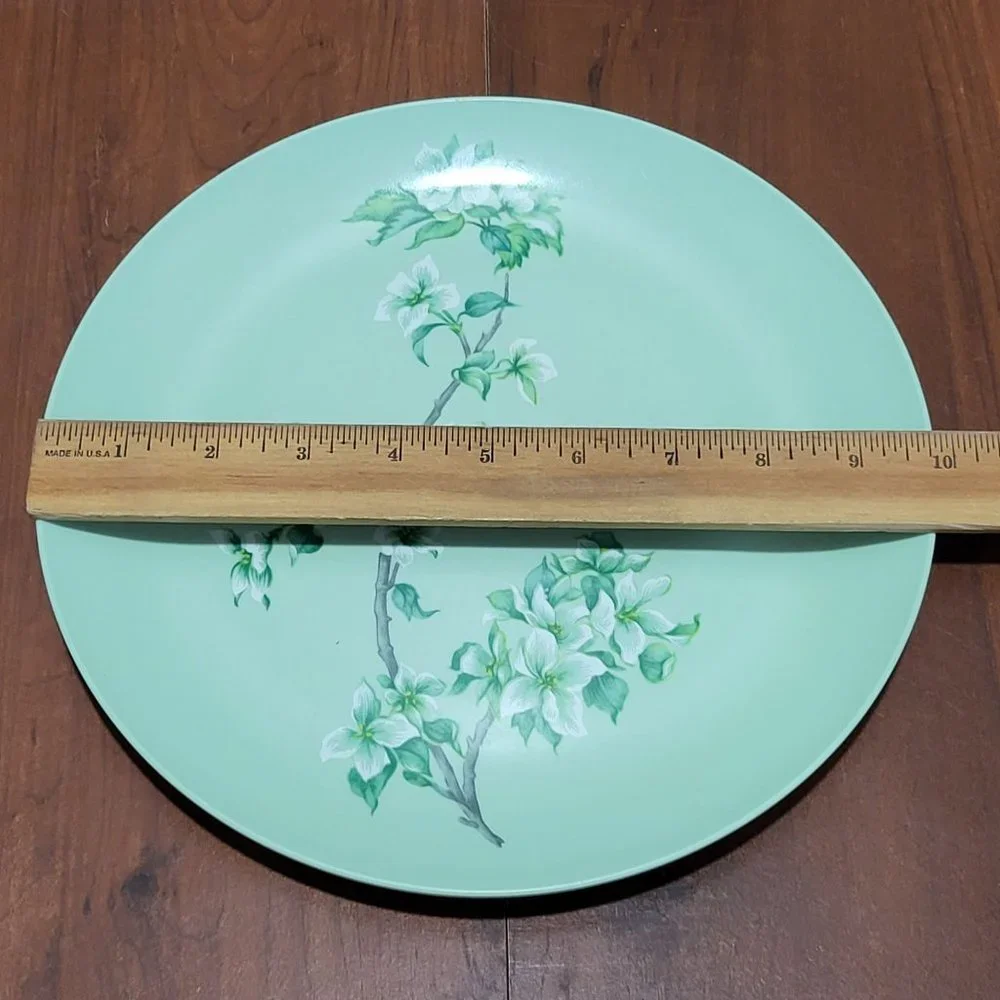 VTG Somerset Made in Boonton 6103 Green Plate Dogwood Flowers on a Branch Set o